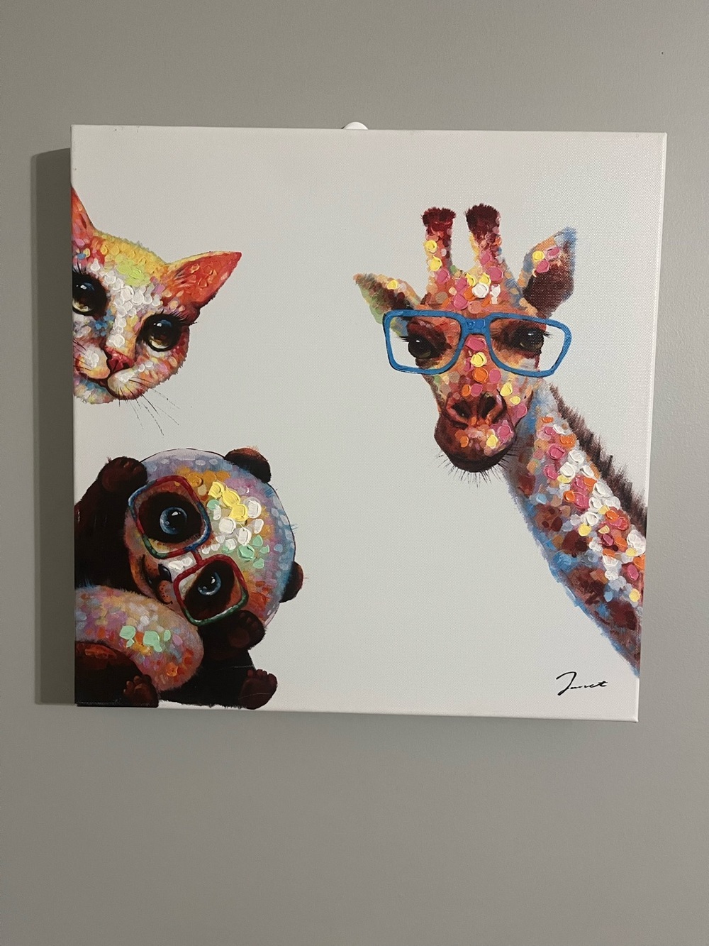 Colorful Animal Trio Canvas Art - Giraffe with Glasses